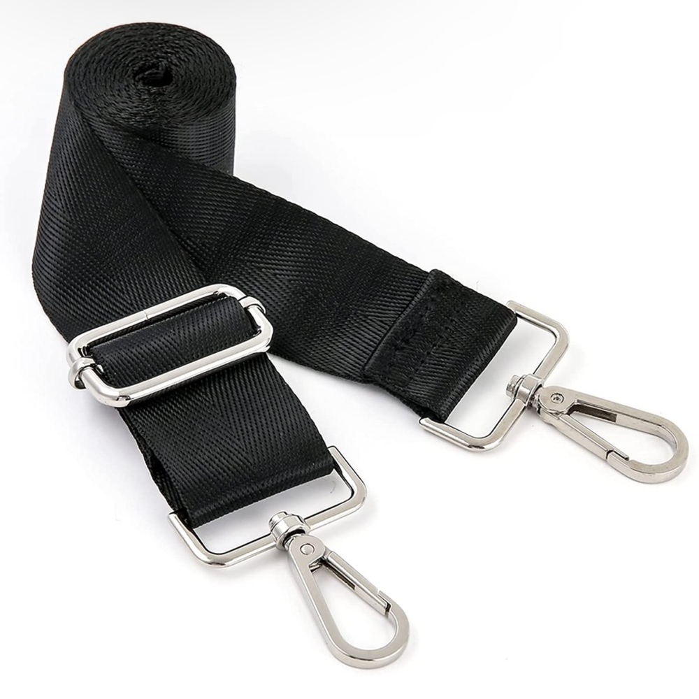 NWT wide shoulder strap adjustable black with silver hardware. 31-57 in x 1.5 in